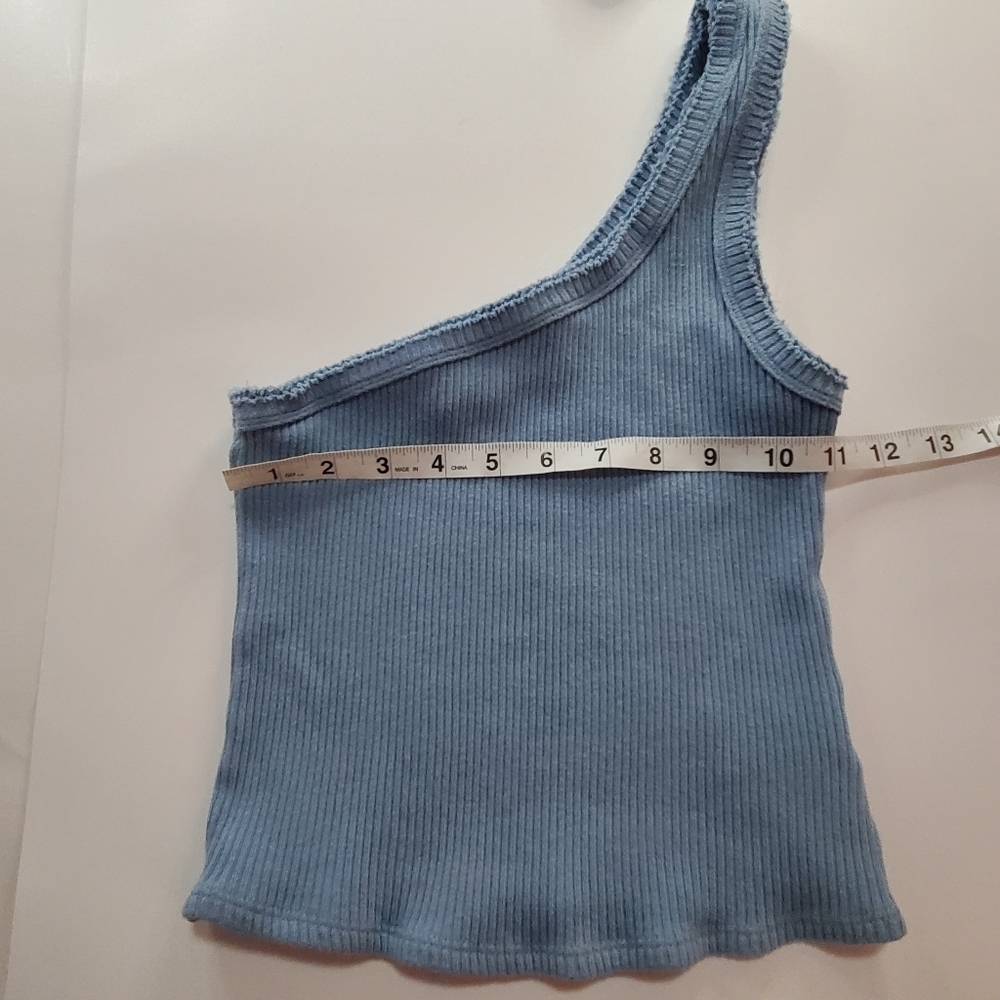 URBAN OUTFITTERS One Shoulder Ribbed Cropped Tank Top Summer Blue Size M EUC - Picture 11 of 13